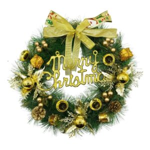 Coronita de Craciun pentru usa, Verde/Auriu, 40 cm, PVC, Artificiala, Decorata, Interior/Exterior,