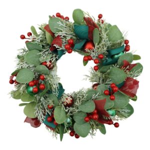 Coronita de Craciun pentru usa, Verde/Rosu, 40 cm, PVC, Artificiala, Decorata, Interior/Exterior,