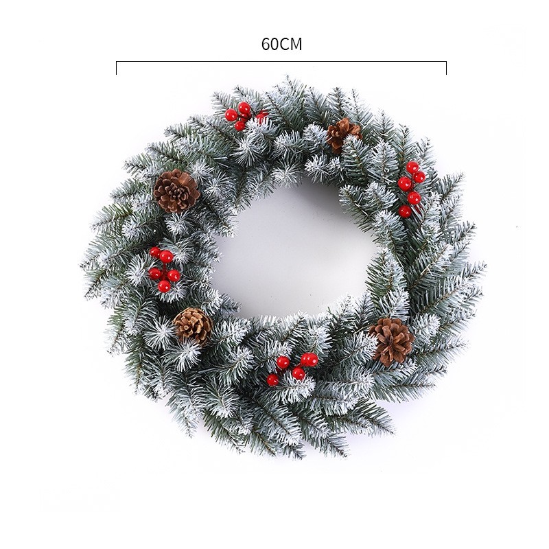 Coronita pentru Craciun , 60 cm, din brad artificial, decorata cu conuri si merisoare, Alb/Verde - imagine 2