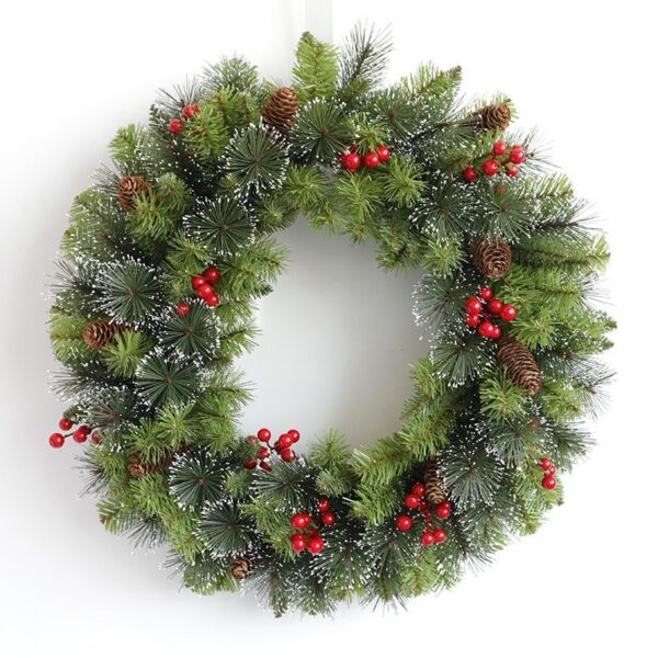 Coronita pentru Craciun , 60 cm, din brad artificial, decorata cu conuri si merisoare, Verde - imagine 3
