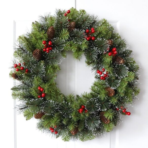 Coronita pentru Craciun , 60 cm, din brad artificial, decorata cu conuri si merisoare, Verde - imagine 4