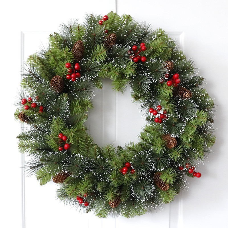 Coronita pentru Craciun , 60 cm, din brad artificial, decorata cu conuri si merisoare, Verde - imagine 4