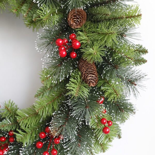 Coronita pentru Craciun , 60 cm, din brad artificial, decorata cu conuri si merisoare, Verde - imagine 2