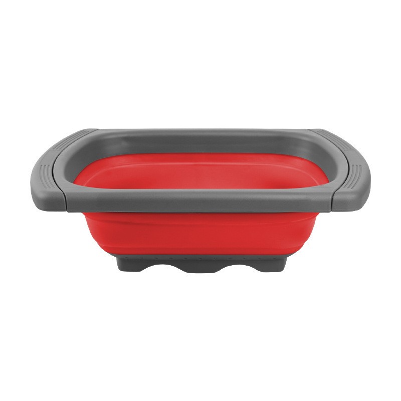 Cos de Scurgere Retractabil pentru Chiuveta, , cu Filtru, pentru Fructe si Legume, de Uz Casnic, 39x12 cm, Design Extensibil pana la 61 cm, cu Manere de Prindere, Rosu