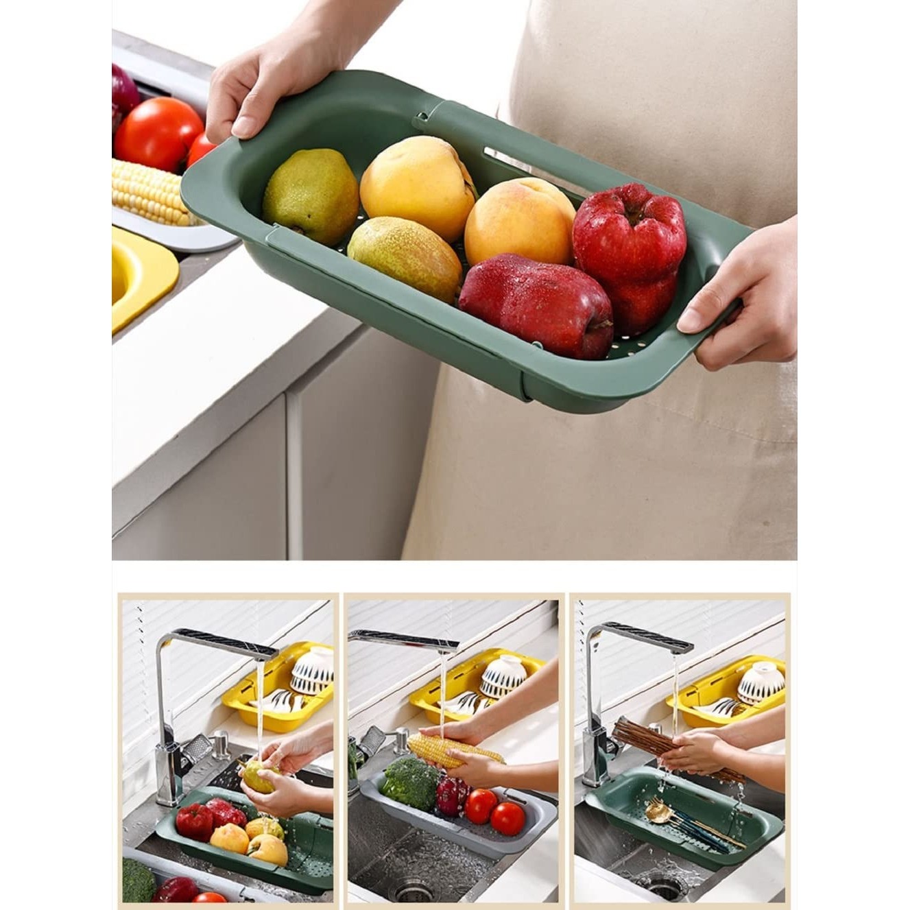 Cos pentru Scurgere Chiuveta de Bucatarie, , Plastic, Telescopic, 36x20x5 cm, Gri - imagine 3