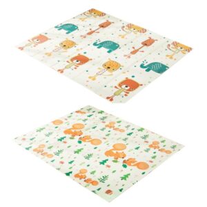 Covoras de Joaca pentru Copii Termic cu 2 Fete, , Model Veverite si Elefanti, cu Spuma, Impermeabil, Antiderapant, 200cm x 180cm x 1cm
