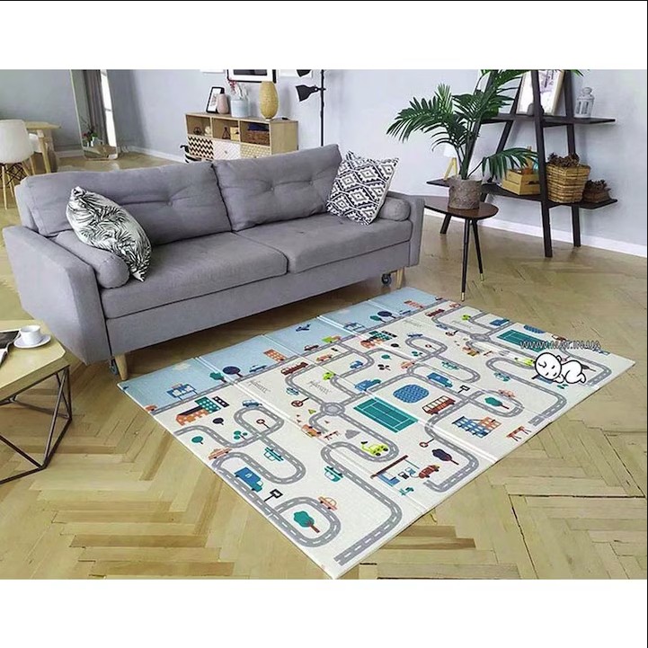 Covoras de Joaca pentru Copii Termic cu 2 Fete, , Model Vulpi si Pista de Masini, cu Spuma, Impermeabil, Antiderapant, 200cm x 160cm x 0.6cm - imagine 4