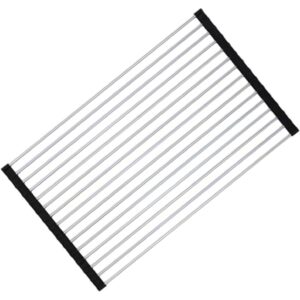 Covoras de Scurgere pentru Chiuveta Bucatarie, din Otel Inoxidabil, Suport Chiuveta, Pliabil, Antiderapant, Usor de Curatat si de Depozitat, 37x30 cm, 15 Tuburi, Negru