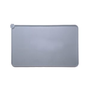 Covoras din silicon pentru animale , pentru bol de apa si mancare, antiderapant, margini ridicate pentru a mentine apa, 48.5x30 cm, Gri