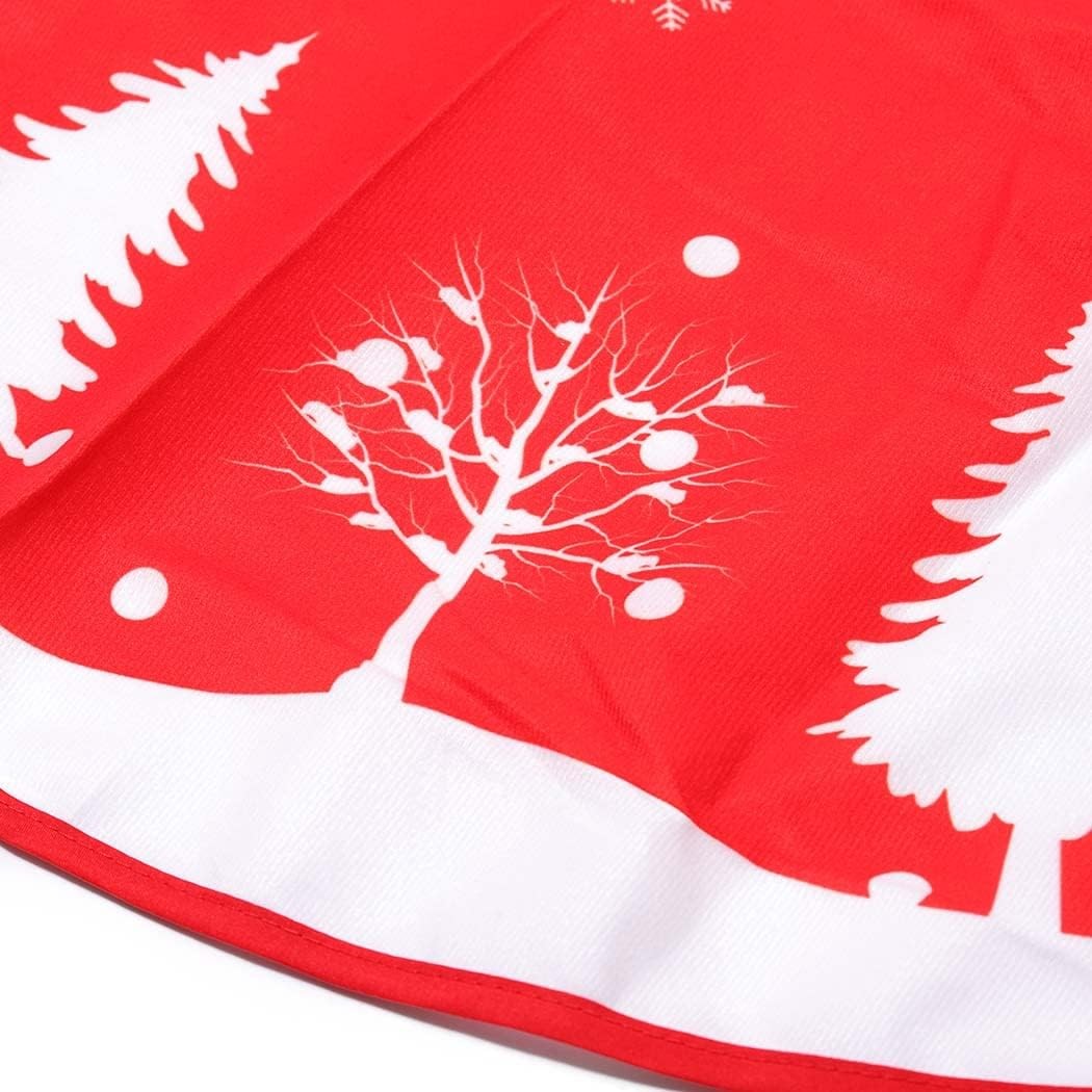 Covoras pentru Bradul de Craciun, , din Tesatura Pufoasa, cu Fundite de Prindere, Model Brazi, Rosu/Alb, Diametru 90 cm - imagine 2