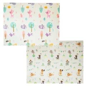 Covoras pentru Copii, , cu 2 Fete, Model Caprioare/Circ, din XPE+PE, Impermeabil, Antiderapant, Protectie Termica, +3 Luni, Pliabil, 150 x 200 x 1 cm, Multicolor