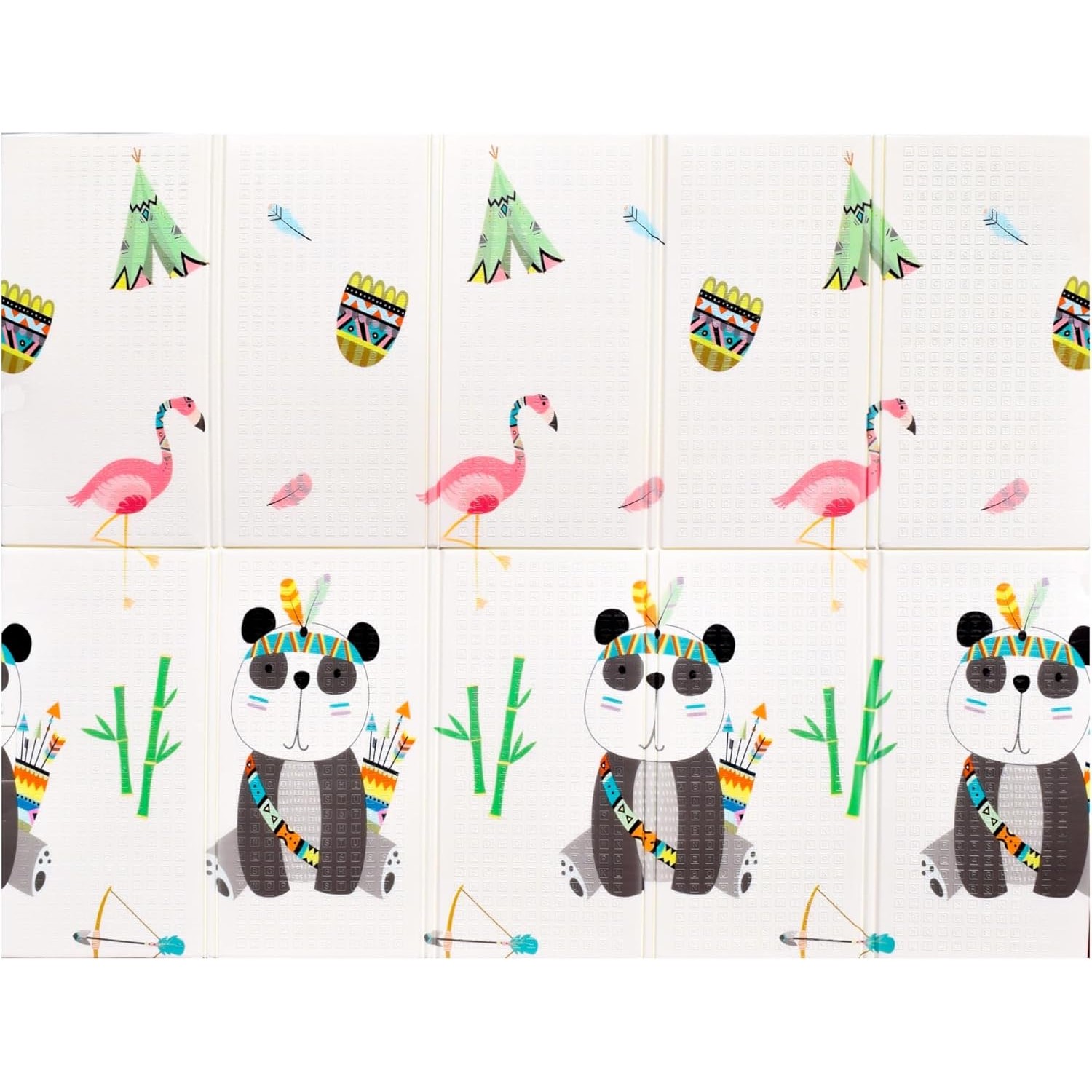 Covoras pentru Copii, , cu 2 Fete, Model Caprioare/Panda, din XPE+PE, Impermeabil, Antiderapant, Protectie Termica, +3 Luni, Pliabil, 150 x 200 x 1 cm, Multicolor - imagine 2