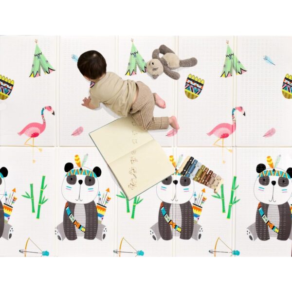 Covoras pentru Copii, , cu 2 Fete, Model Caprioare/Panda, din XPE+PE, Impermeabil, Antiderapant, Protectie Termica, +3 Luni, Pliabil, 150 x 200 x 1 cm, Multicolor - imagine 3