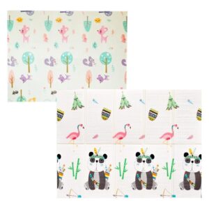 Covoras pentru Copii, , cu 2 Fete, Model Caprioare/Panda, din XPE+PE, Impermeabil, Antiderapant, Protectie Termica, +3 Luni, Pliabil, 150 x 200 x 1 cm, Multicolor