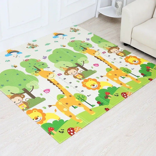 Covoras pentru Copii, , cu 2 Fete, Model Safari/Animale, din XPE+PE, Impermeabil, Antiderapant, Protectie Termica, +3 Luni, Pliabil, 150 x 200 x 1 cm, Multicolor - imagine 4