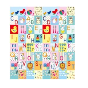 Covoras pentru Copii, , cu 2 Fete, Model Litere/Girafe, din XPE+PE, Impermeabil, Antiderapant, Protectie Termica, +3 Luni, Pliabil, 180 x 200 x 1 cm, Multicolor
