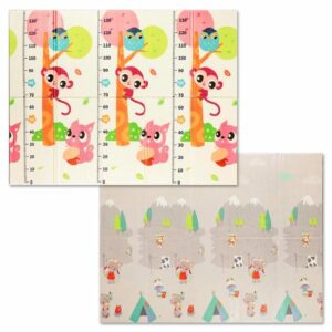 Covoras pentru Copii, , cu 2 Fete, Model Maimute/Indieni, din XPE+PE, Impermeabil, Antiderapant, Protectie Termica, +3 Luni, Pliabil, 150 x 200 x 1 cm, Multicolor