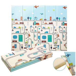 Covoras pentru Copii, , cu 2 Fete, Model Trafic/Girafe, din XPE+PE, Impermeabil, Antiderapant, Protectie Termica, +3 Luni, Pliabil, 180 x 200 x 1 cm, Multicolor