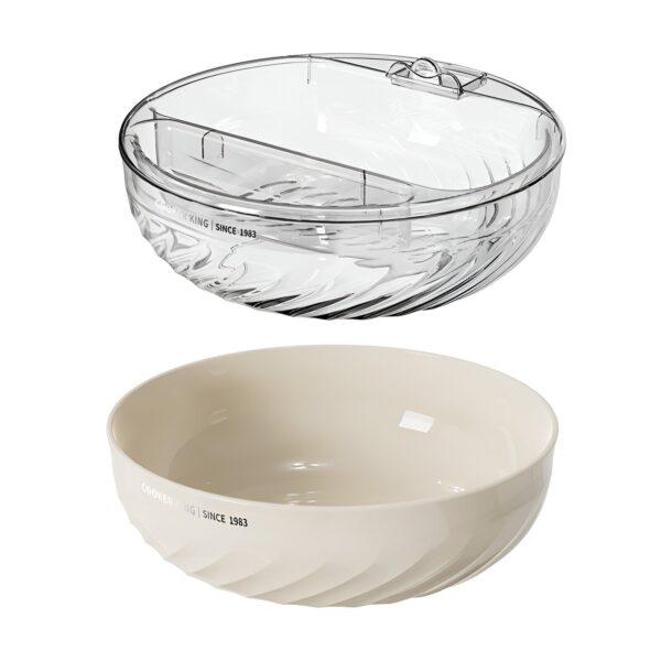 Bol cu Doua Straturi, , pentru Fructe, Legume, Snacks, cu Strat de Scurgere a Apei, Suport pentru Telefonul Mobil, 22.4x9 cm, Crem - imagine 2