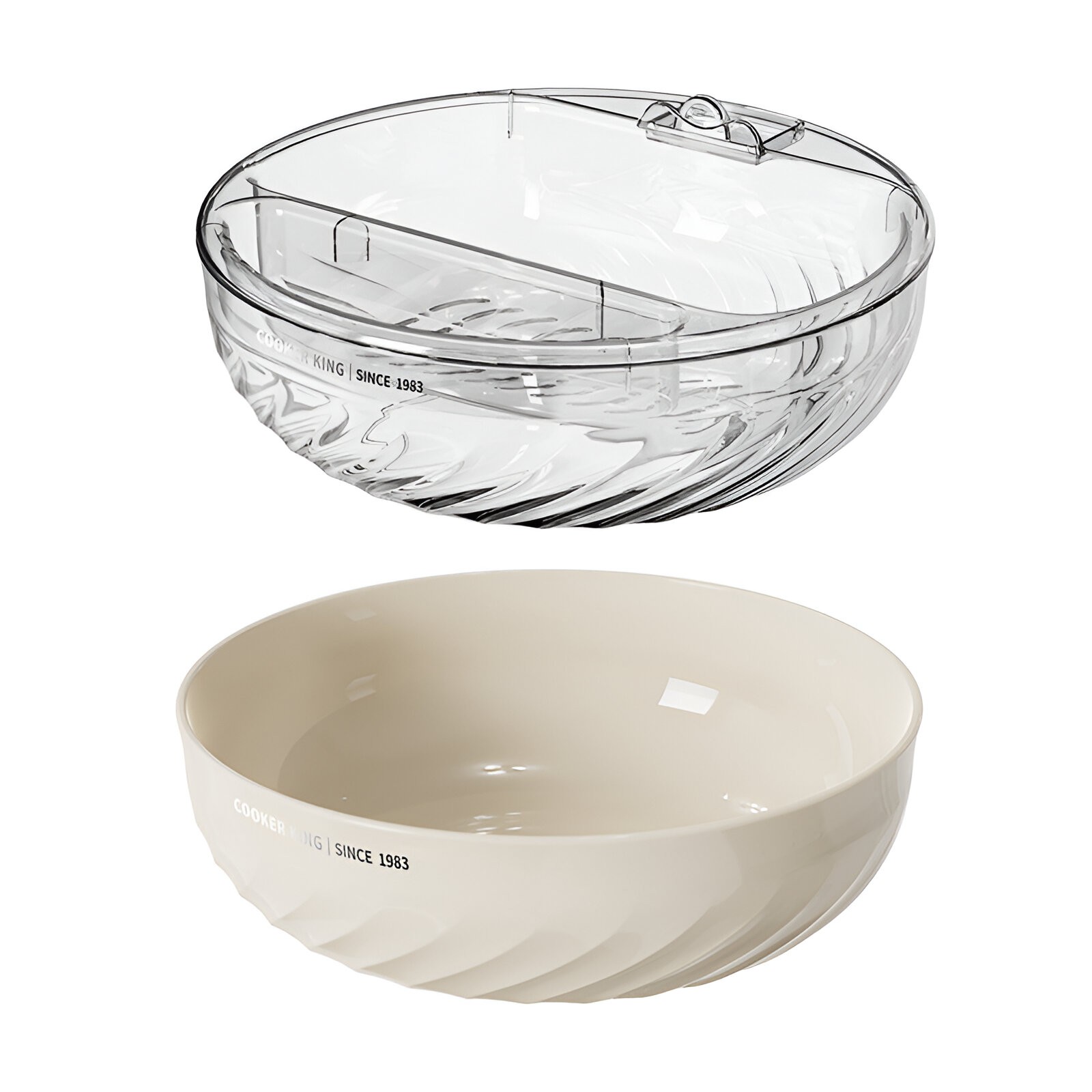 Bol cu Doua Straturi, , pentru Fructe, Legume, Snacks, cu Strat de Scurgere a Apei, Suport pentru Telefonul Mobil, 22.4x9 cm, Crem - imagine 2