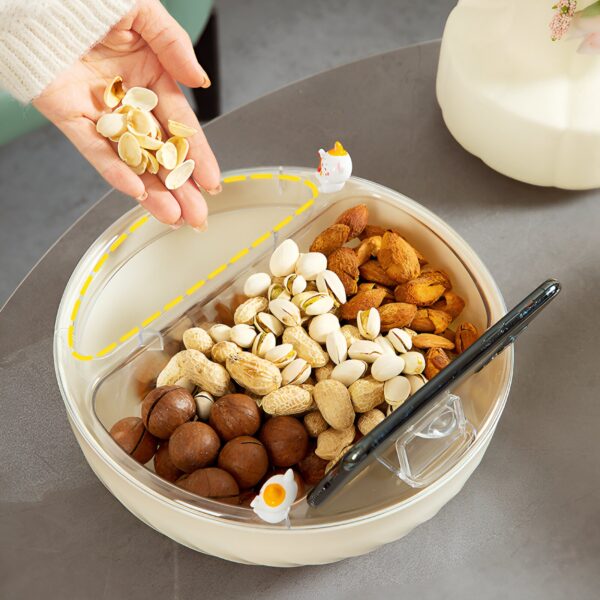 Bol cu Doua Straturi, , pentru Fructe, Legume, Snacks, cu Strat de Scurgere a Apei, Suport pentru Telefonul Mobil, 22.4x9 cm, Crem - imagine 3