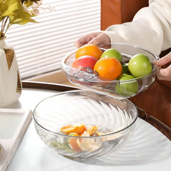 Bol cu Doua Straturi, , pentru Fructe, Legume, Snacks, cu Strat de Scurgere a Apei, Suport pentru Telefonul Mobil, 22.4x9 cm, Transparent - imagine 2