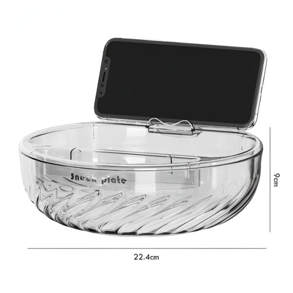 Bol cu Doua Straturi, , pentru Fructe, Legume, Snacks, cu Strat de Scurgere a Apei, Suport pentru Telefonul Mobil, 22.4x9 cm, Transparent - imagine 4