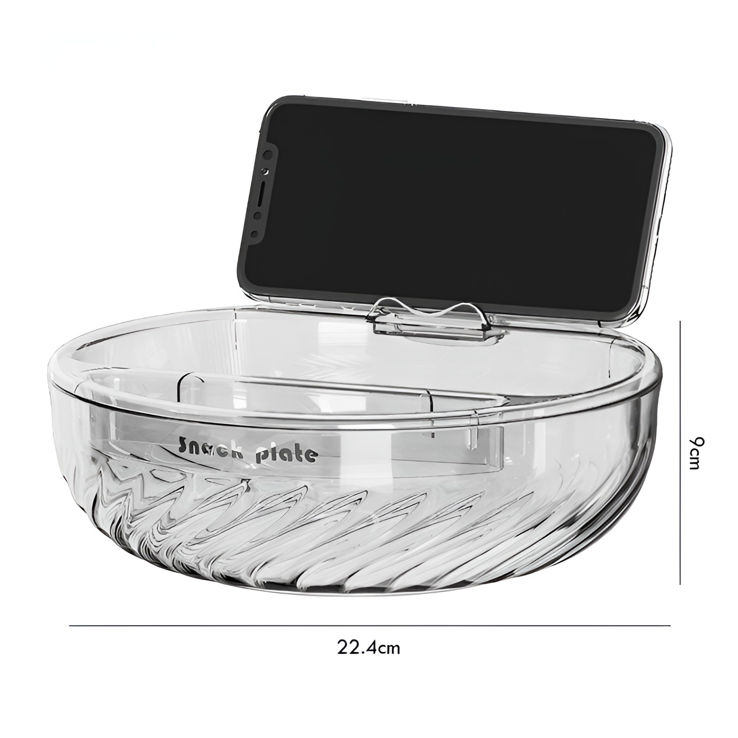 Bol cu Doua Straturi, , pentru Fructe, Legume, Snacks, cu Strat de Scurgere a Apei, Suport pentru Telefonul Mobil, 22.4x9 cm, Transparent - imagine 4
