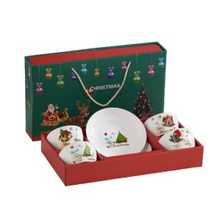 Set Vesela Festiva, , Tema Craciun, 4 x Boluri 300 ml, 2 x Farfurii 18 x 3.4 cm, din Ceramica, Model 1, Multicolor