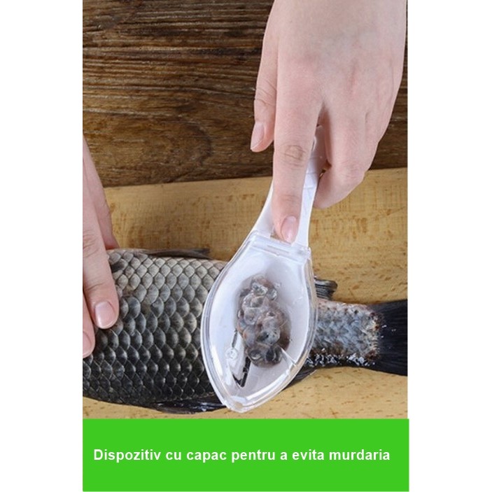 Curatator Manual Solzi de Peste, , Forma Peste , Recipient cu Capcac pentru Solzi, Plastic, Roz pal, 16x6 cm - imagine 3