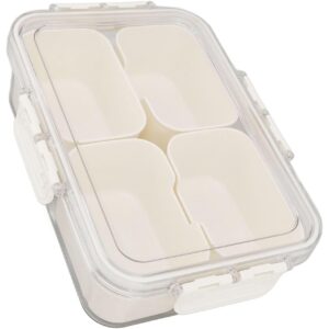 Cutie Alimentara Multifunctionala, , pentru Condimente, Gustari,  Inchidere Etans, cu Capac si Maner, 4 Compartimente, 25 x 8 x 18 cm, Alb