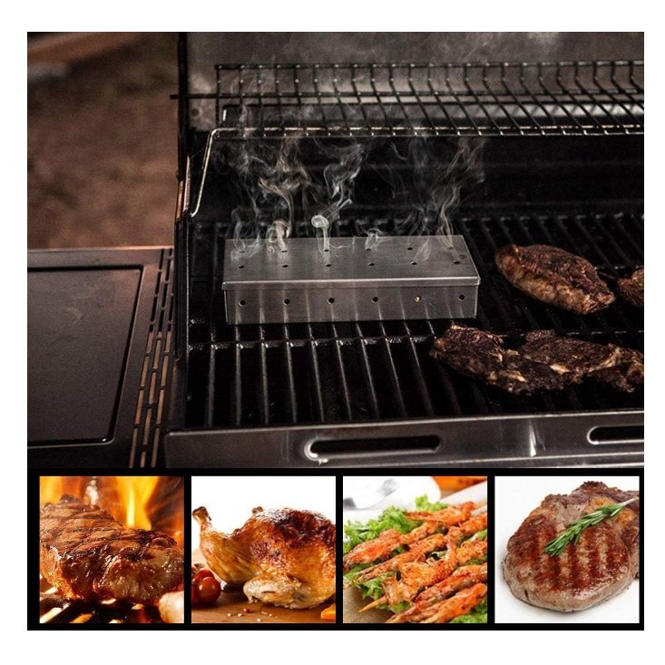 Cutie de afumator pentru gratar , Inox, 9.6x4.4x22.2 cm, Argintiu - imagine 3