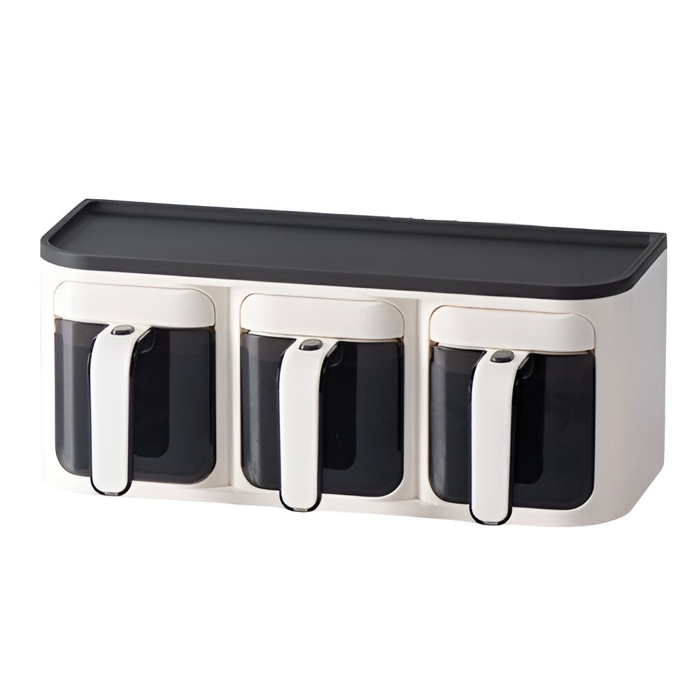 Cutie de Depozitare a Condimentelor, , de Uz Casnic, Montare pe Perete, 3 Compartimente, 25.8 x 13.6 x 10.5cm, Alb-Negru