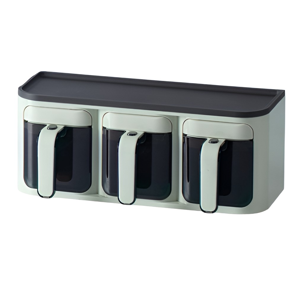 Cutie de Depozitare a Condimentelor, , de Uz Casnic, Montare pe Perete, 3 Compartimente, 25.8 x 13.6 x 10.5cm, Verde-Negru