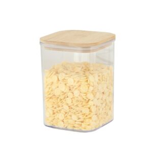 Cutie de Depozitare Alimente, , Cutie de tip Container, Cutie pentru Cereale, din Plastic, Capac din Bambuc, 10 x 10 x 14 cm, Volum 0.8 L, Transparent