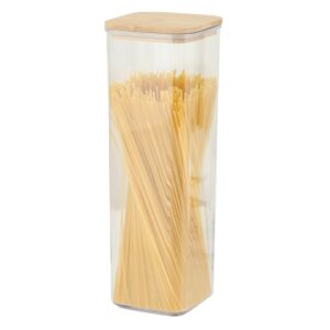 Cutie de Depozitare Alimente, , Cutie de tip Container, Cutie pentru Cereale, din Plastic, Capac din Bambuc, 10 x 10 x 30 cm, Volum 1.9 l, Transparent