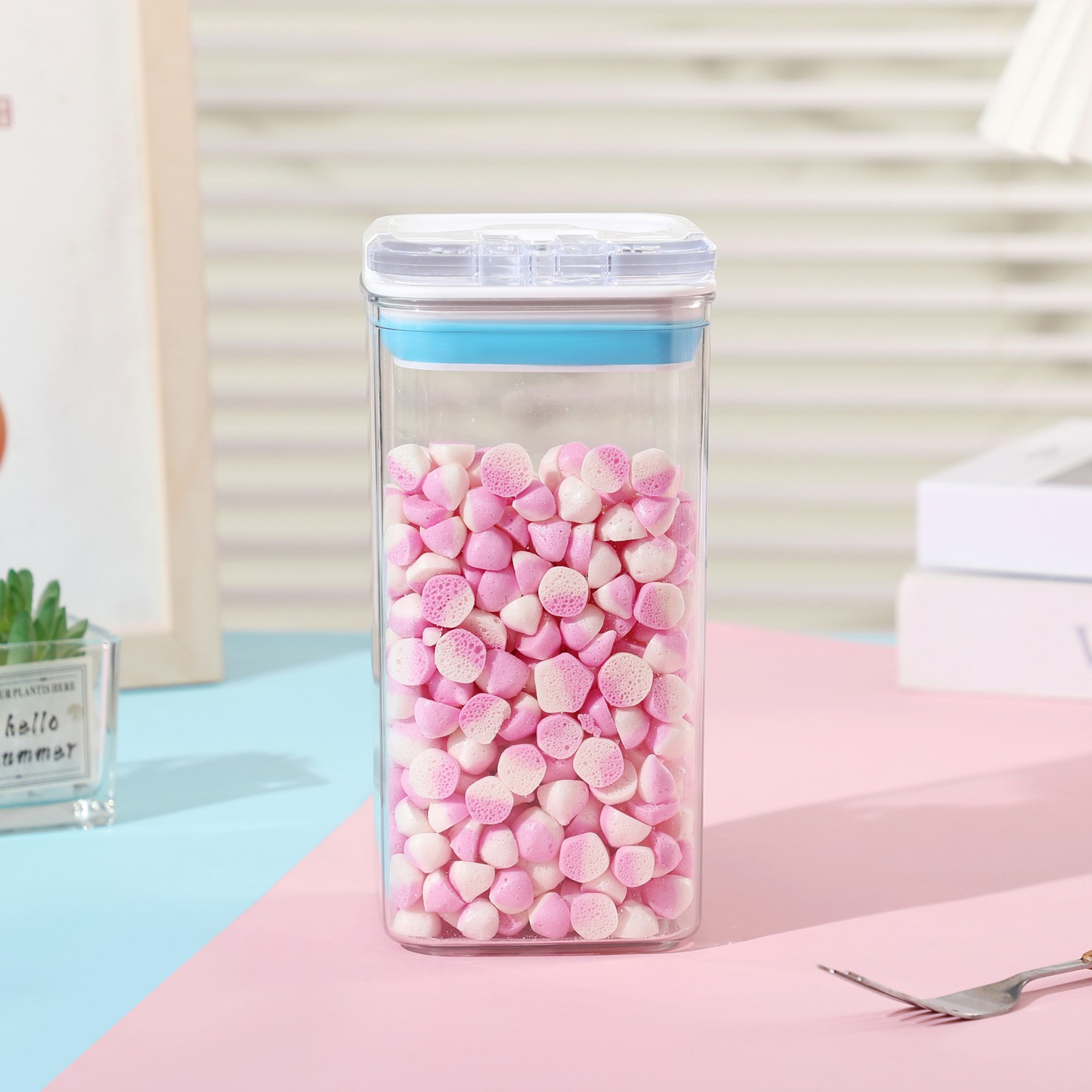 Cutie de Depozitare Alimente, , Cutie de tip Container pentru Bucatarie, Cutie pentru Condimente, din PET ABS Silicon, 10 x 10 x 20.5 cm, 370 g, 1.2L Transparenta - imagine 2