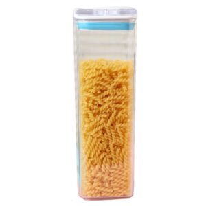 Cutie de Depozitare Alimente, , tip Container, 1.9L, 10x10x30.5 cm, Recipiente pentru Cereale in Bucatarie,  Transparente cu Capac Alb-Albastru