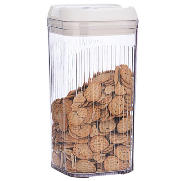 Cutie de Depozitare Alimente, , Cutie de Tip Container, 2.5L, 12.5x12.5x26 cm, Recipiente pentru Cereale in Bucatarie, Transparente cu Capac Alb