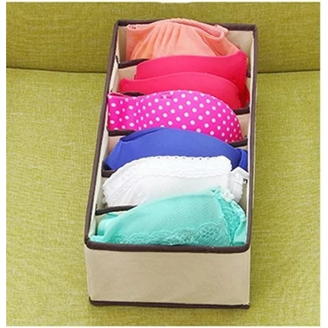 Cutie De Depozitare, , Pentru Lenjerie, Sosete Si Sutiene, Material Textil, 6 Compartimente, 32 x 16 x 10 cm, Culoare Bej - imagine 2