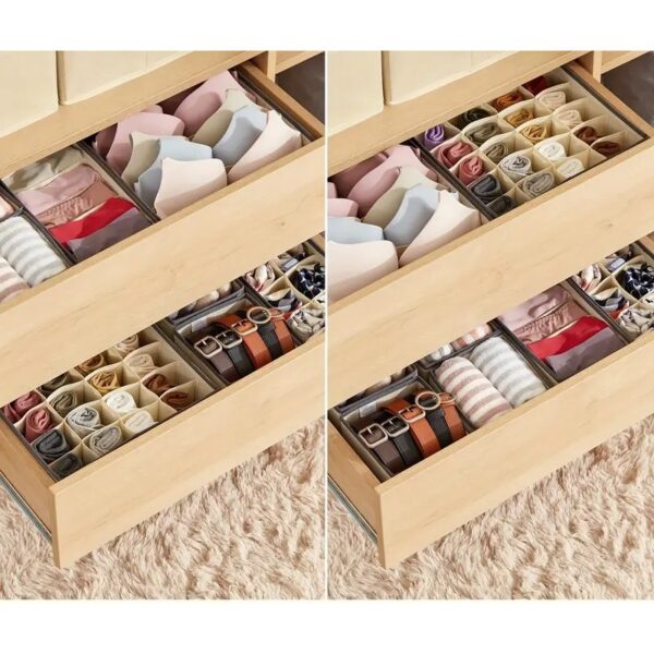 Cutie De Depozitare, , Pentru Lenjerie, Sosete Si Sutiene, Material Textil, 6 Compartimente, 32 x 16 x 10 cm, Culoare Bej - imagine 3