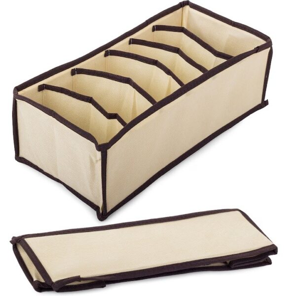 Cutie De Depozitare, , Pentru Lenjerie, Sosete Si Sutiene, Material Textil, 6 Compartimente, 32 x 16 x 10 cm, Culoare Bej - imagine 4