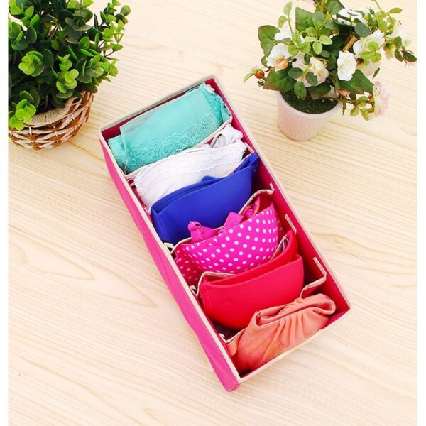 Cutie De Depozitare, , Pentru Lenjerie, Sosete Si Sutiene, Material Textil, 6 Compartimente, 32 x 16 x 10 cm, Culoare Roz - imagine 2