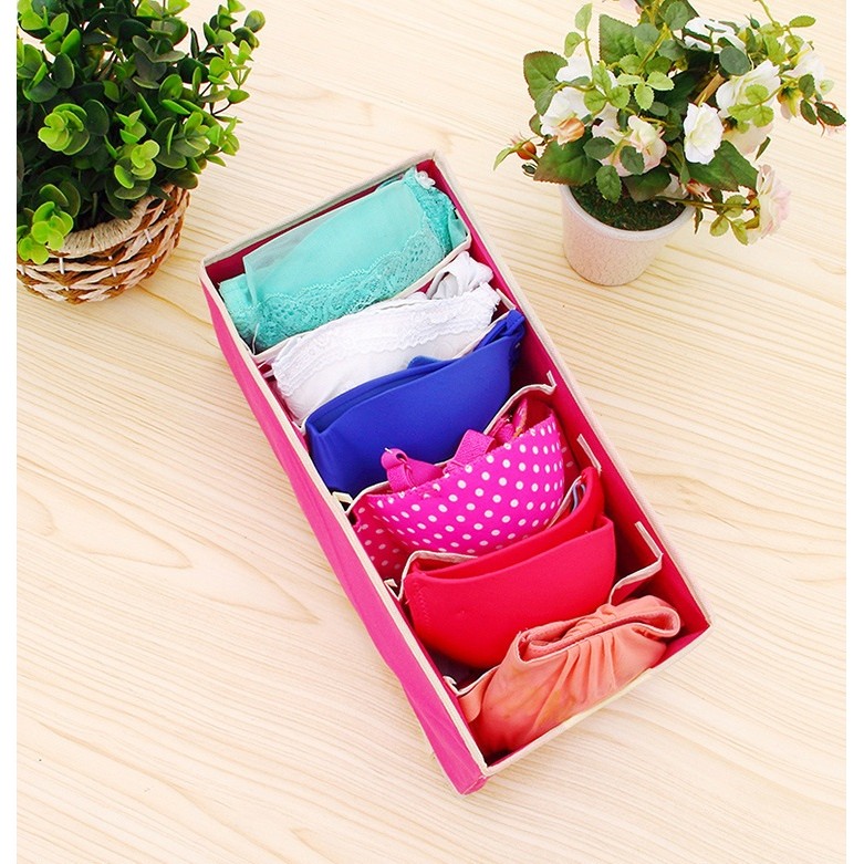 Cutie De Depozitare, , Pentru Lenjerie, Sosete Si Sutiene, Material Textil, 6 Compartimente, 32 x 16 x 10 cm, Culoare Roz - imagine 2