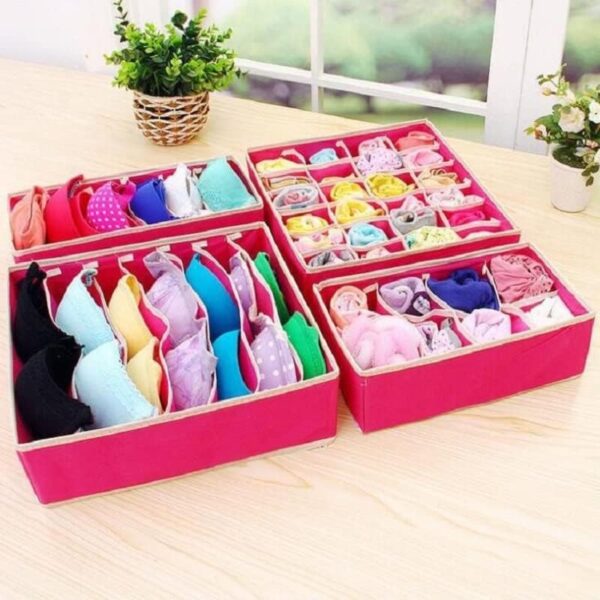Cutie De Depozitare, , Pentru Lenjerie, Sosete Si Sutiene, Material Textil, 6 Compartimente, 32 x 16 x 10 cm, Culoare Roz - imagine 3