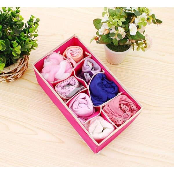 Cutie De Depozitare, , Pentru Lenjerie, Sosete Si Sutiene, Material Textil, 8 Compartimente, 32 x 16 x 10 cm, Culoare Roz - imagine 3
