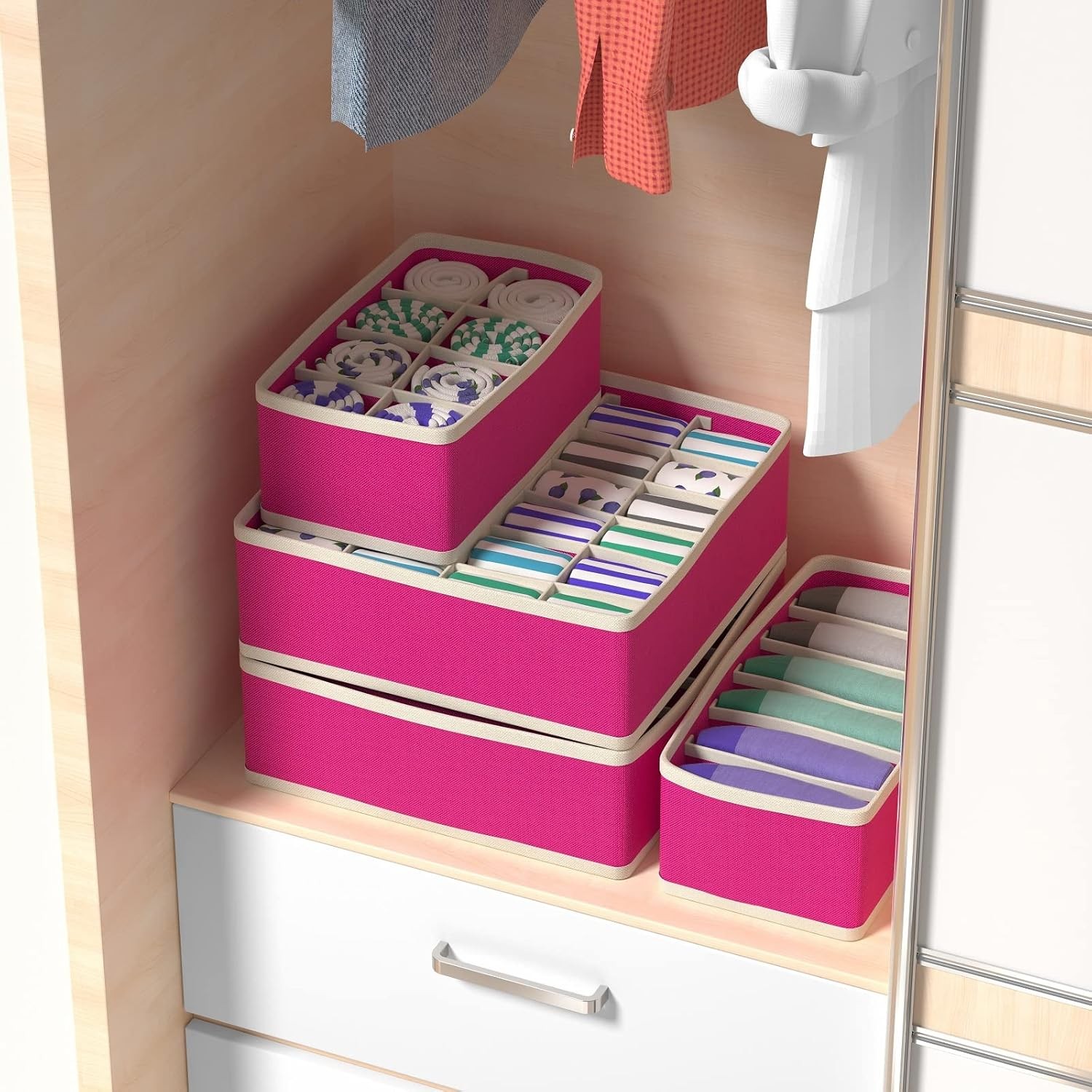 Cutie De Depozitare, , Pentru Lenjerie, Sosete Si Sutiene, Material Textil, 8 Compartimente, 32 x 16 x 10 cm, Culoare Roz - imagine 4