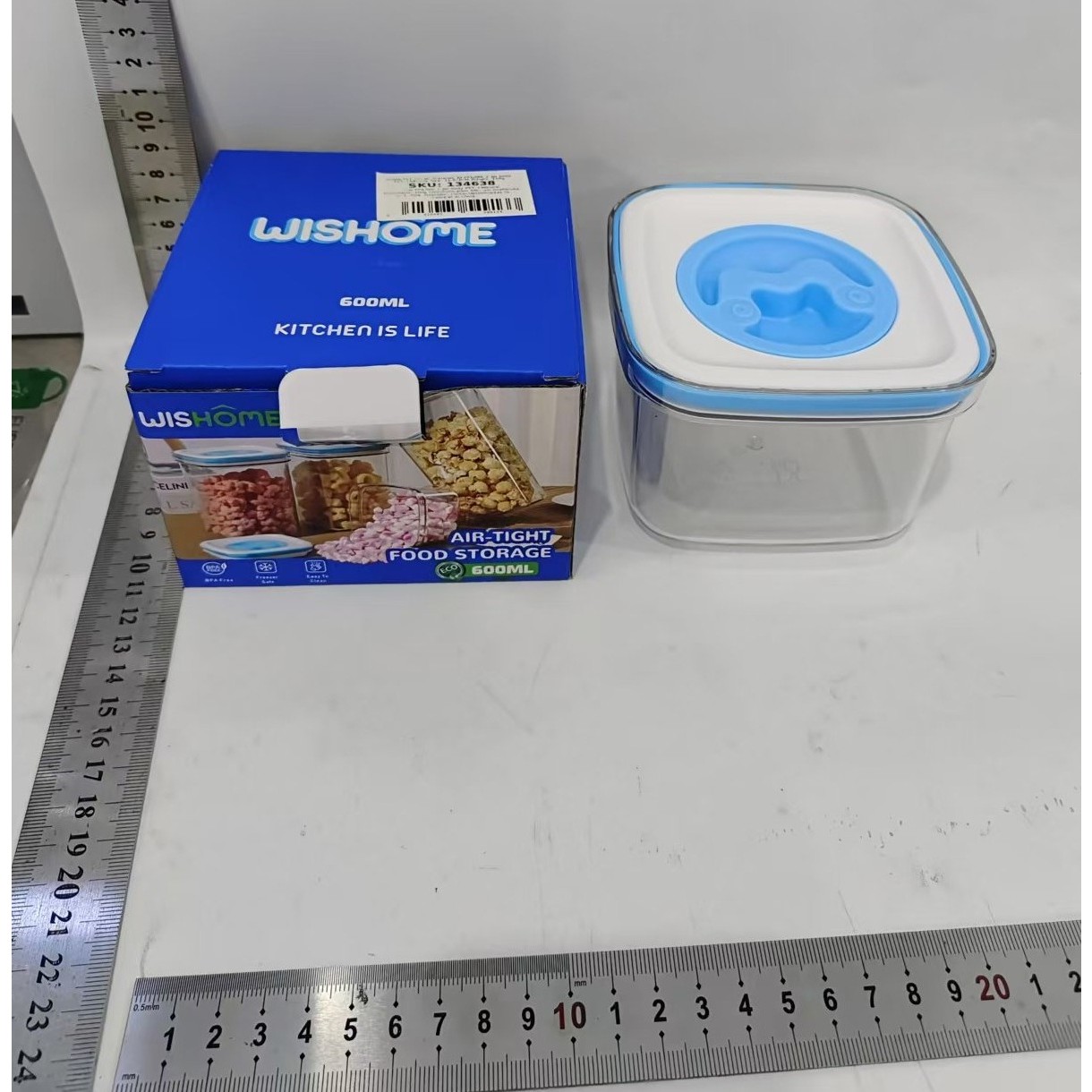 Cutie de Depozitare pentru Bucatarie, , 600 ml, din ABS+PET+Silicon, Capac Alb/Albastru, 11.5 x 8 x 8 cm, Transparent - imagine 4