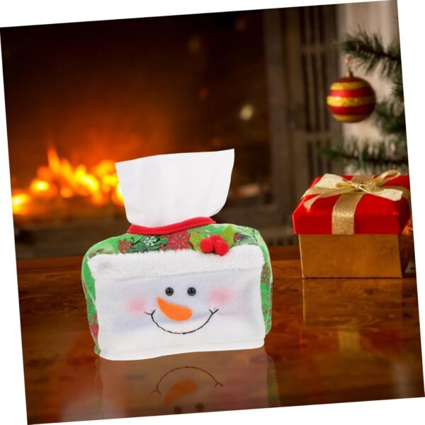 Cutie Decorativa pentru Servetele, , Model Om de Zapada, Tematica Craciun, 16 x 10 cm, Verde - imagine 4