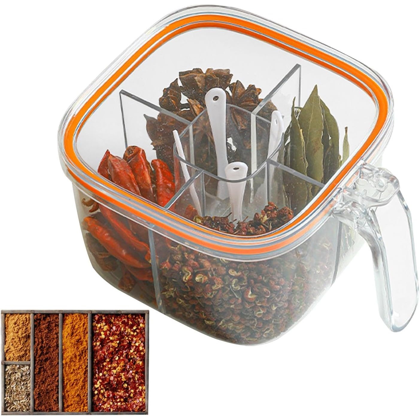 Cutie Depozitare Alimente, , din Plastic/Silicon, 20 x 10 x 10 cm, 5 Compartimente, Alb/Portocaliu - imagine 3